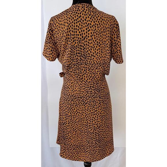 J.Crew Wrap Dress Womens 8 Brown Black Spotted Short Sleeve Tie Waist V Neck - Picture 7 of 16